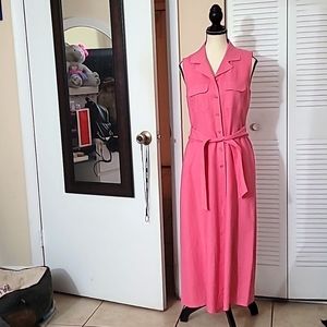 Style & Co. Sleeveless Pink Button-Front Maxi Dress with Tie Waist